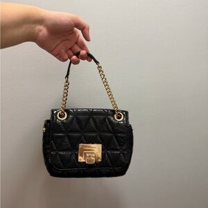 Michael Kors Collection Black Quilted Shoulder Bag with Gold Chain